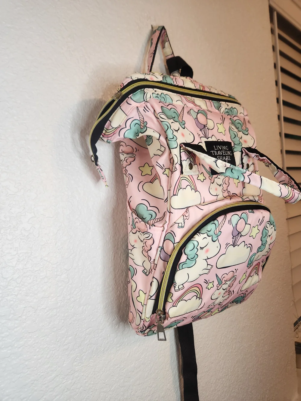 Living traveling share unicorn diaper and travel backpack 12x22